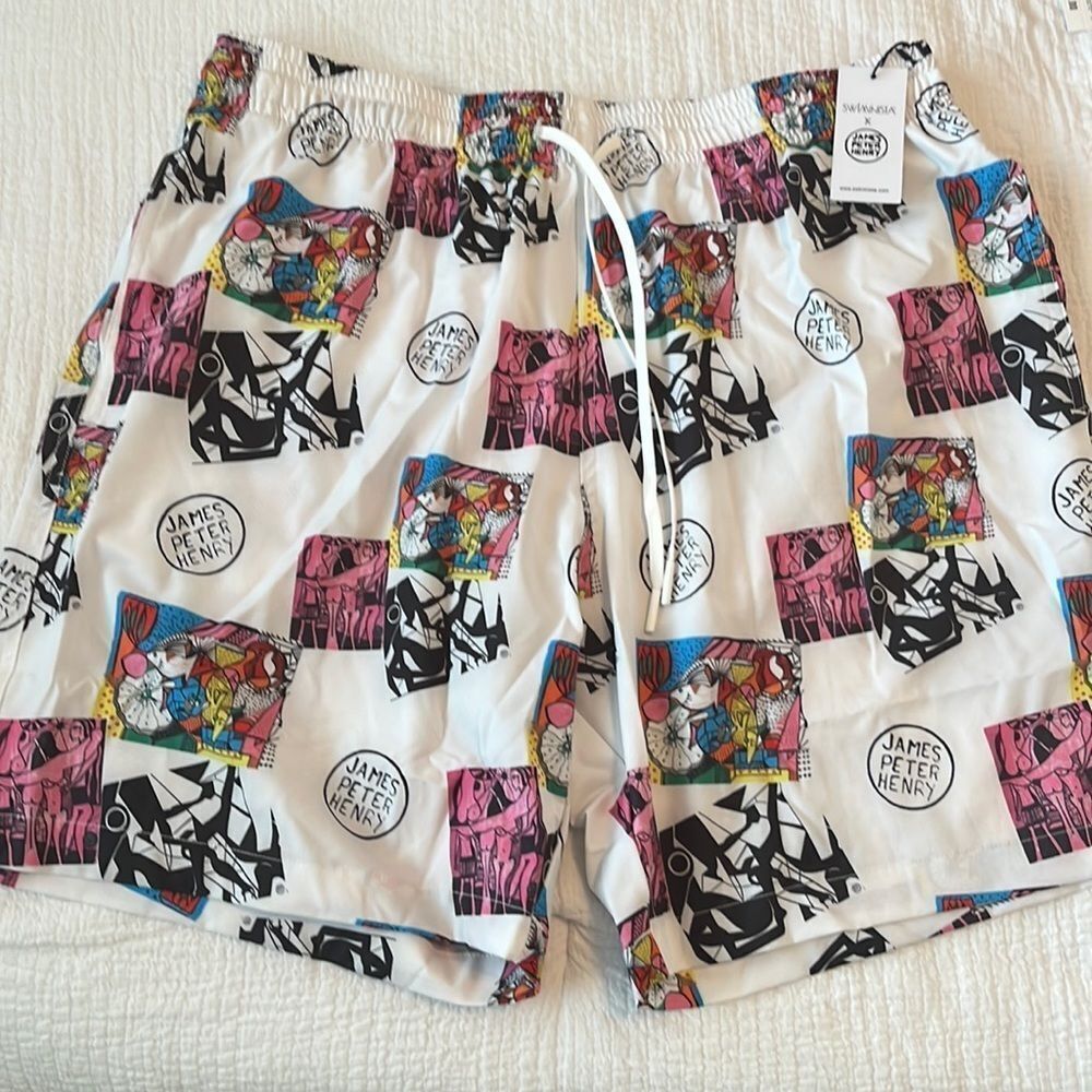 SWIMINISTA x James Peter Henry abstract artwork board shorts - NWT